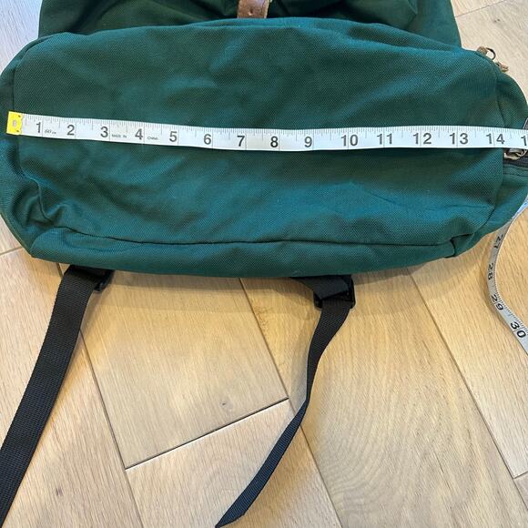Vintage JanSport 90s Green Backpack Brown Leather Flap Embroidered Floral Trim main image 6